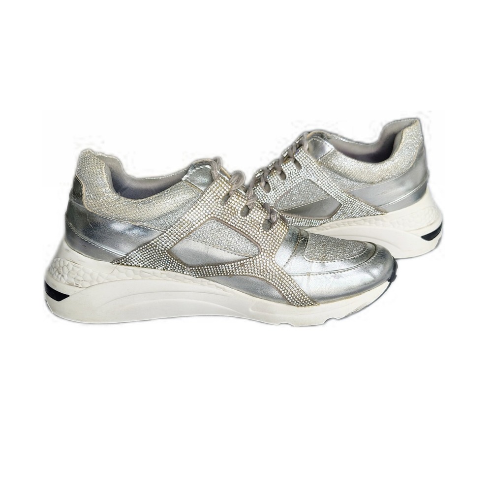 Steve Madden Barra Womens Metallic Silver Sneakers Trainers 8.5 Athletic Shoe